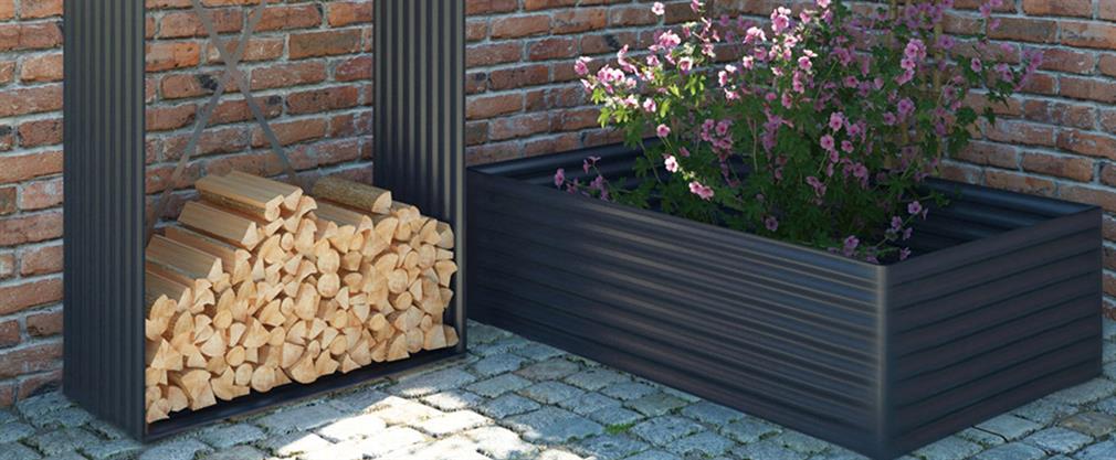 Leñero exterior de madera en un elegante diseño de paneles - Dancovershop ES