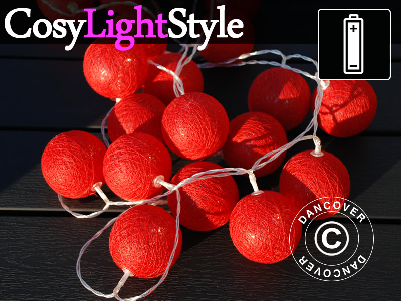 Cotton Ball fairy lights, Leo, 30 LED, Red