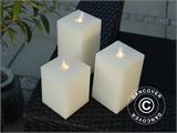 LED Vaško Žvakės, Kvadratas 7,5x7,5cm, 3 vnt. rinkinys, Balta LIKO TIK 4 RINKINIAI