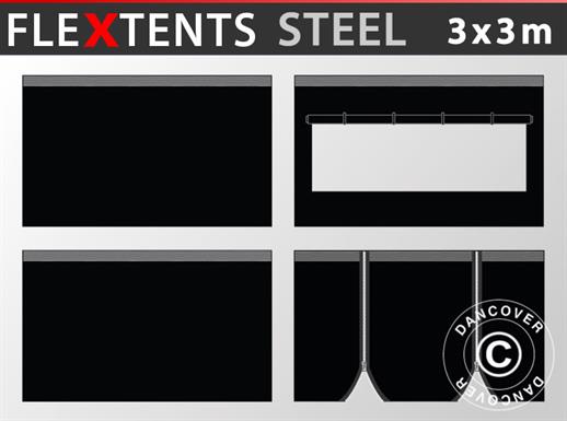 Sidevegg Sett for Quick-up telt FleXtents Steel og Basic v.3 3x3m, svart