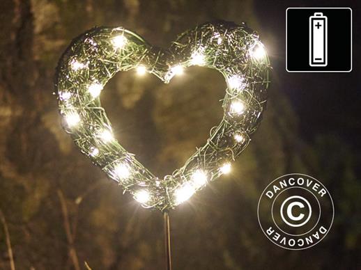 LED-hjärta, Litet, Garden, 15cm, Grön/Varm Vit, 2 st.