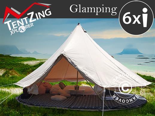 Lavvo til glamping, TentZing® 5x5m, 6 personer, Sandfarget