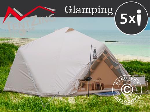 Tente pour le glamping gonflable, TentZing®, 4x4m, 5 personnes, Sable