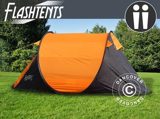 Camping tent pop-up, FlashTents®, 2 persons, Small, Orange/Dark Grey, ONLY 1 PC. LEFT