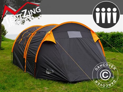 Campingtelt, TentZing® tunnel, 4 personer, oransje/mørkegrå