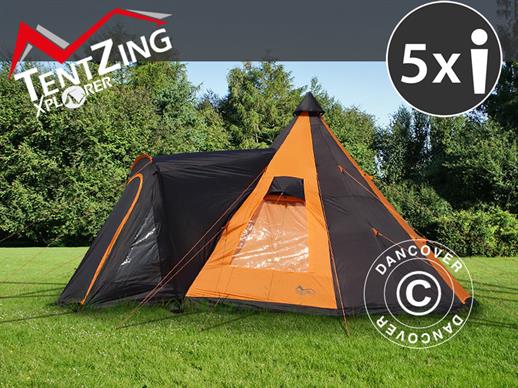 Campingtelt, TentZing® Teepee, 5 personer, Orange/Mørkegrå
