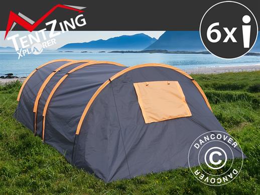 Campingtelt, TentZing® Tunnel, 6 personer, Orange/Mørkegrå