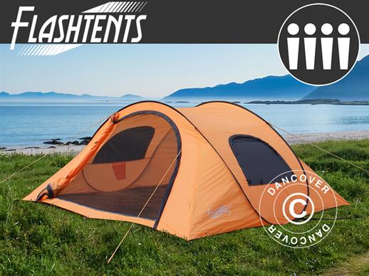 Campingtelt pop-up, Flashtents®, 4 personer, Medium PT-1, Orange/Mørkegrå