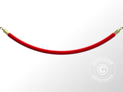 Aksominė virvė užtvarams, 150cm, Raudona ir Auksinis kablys