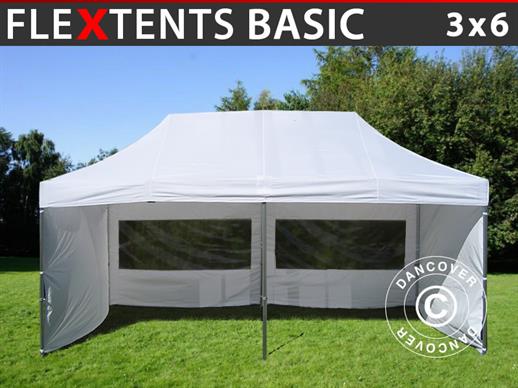 Vouwtent/Easy up tent FleXtents Basic, 3x6m Wit, inkl. 6 Zijwanden