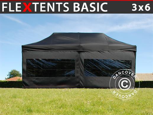 Vouwtent/Easy up tent FleXtents Basic, 3x6m Zwart, inkl. 6 Zijwanden