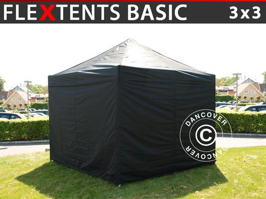 Vouwtent/Easy up tent FleXtents Basic, 3x3m Zwart, inkl. 4 Zijwanden