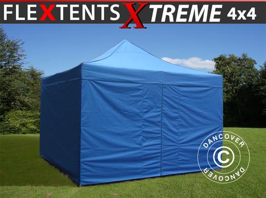 Vouwtent/Easy up tent FleXtents Xtreme 50 4x4m Blauw, inkl 4 Zijwanden