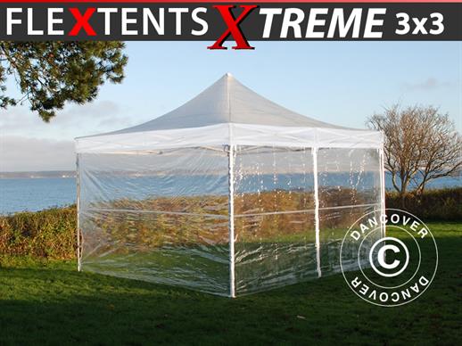 Quick-up telt FleXtents Xtreme 50 3x3m Transparent, inkl. 4 sider