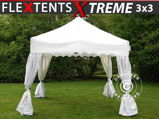 Quick-up telt FleXtents Xtreme 50 "Wave" 3x3m Hvit, inkl. 4 dekorative gardiner