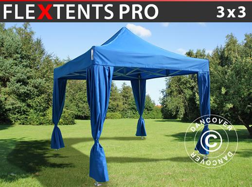 Namiot Ekspresowy FleXtents PRO 3x3m Niebieski, zawierający 4 ozdobnymi kurtynami