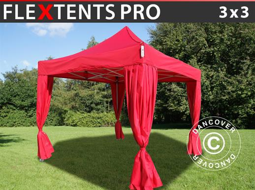 Namiot Ekspresowy FleXtents PRO 3x3m Czerwony, zawierający 4 ozdobnymi kurtynami