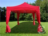 Namiot Ekspresowy FleXtents PRO 3x3m Czerwony, zawierający 4 ozdobnymi kurtynami