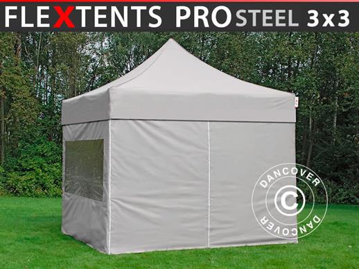 Quick-up telt FleXtents PRO Steel 3x3m Latte, inkl. 4 sider