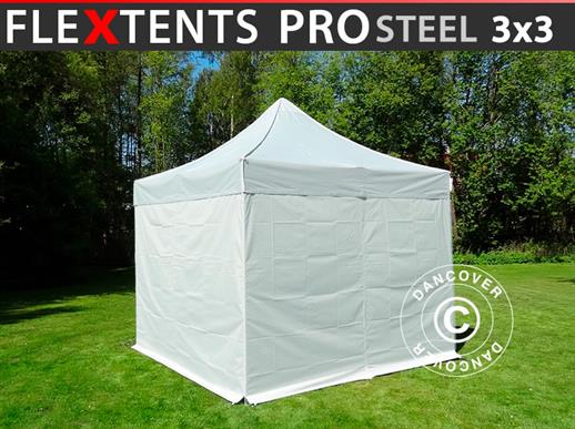 Quick-up telt FleXtents PRO Steel 3x3m Sølv, inkl. 4 sider