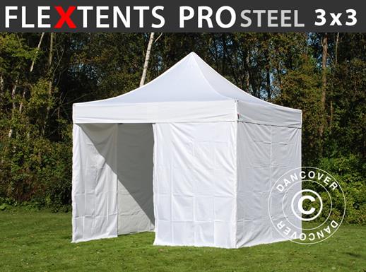 Namiot Ekspresowy FleXtents PRO Steel 3x3m Biały, mq 4 ściany boczne