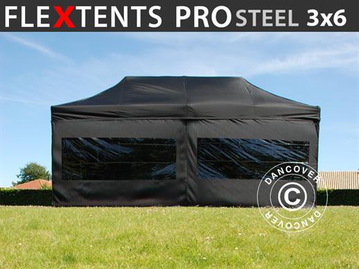 Pikateltta FleXtents PRO Steel 3x6m Musta, sis. 6 sivuseinää