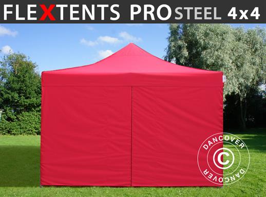 Namiot Ekspresowy FleXtents PRO Steel 4x4m Czerwony, mq 4 ściany boczne