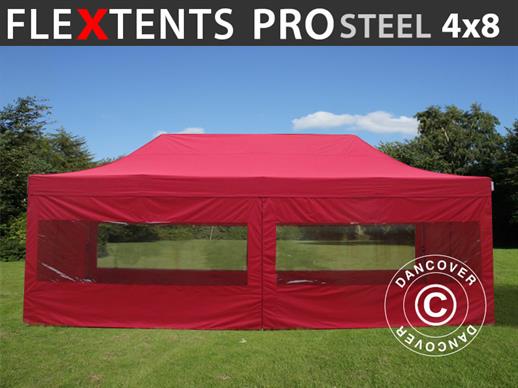 Namiot Ekspresowy FleXtents PRO Steel 4x8m Czerwony, mq 6 ściany boczne