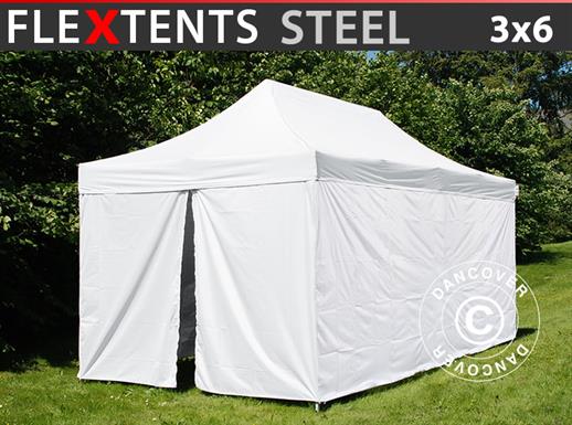 Saliekama nojume FleXtents® Steel, Medicīnas & Ārkārtas palīdzības telts, 3x6m, Balta, ar 6 sānsienām