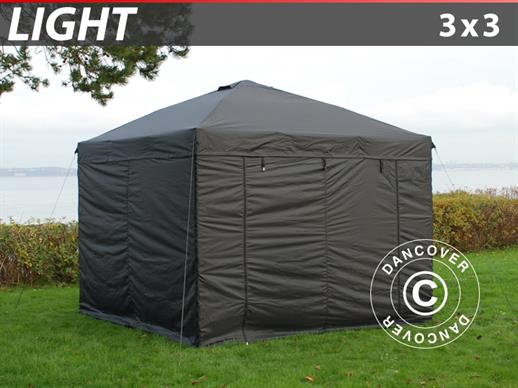 Vouwtent/Easy up tent FleXtents Light 3x3m Zwart, inkl. 4 Zijwanden. NOG SLECHTS 1 ST.