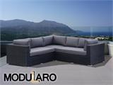 Salonska Sofa od poli-ratana, 3 modula, Modularo, Crna