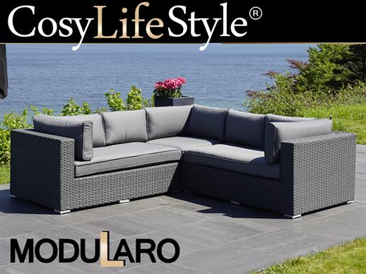 Polyrotting sofa til sittegruppe, 3 moduler, Modularo, grå