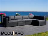 Salonska Sofa I od poli-ratana, 5 modula, Modularo, Crna