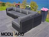 Polyrotting sofa, sittegruppe I, 5 moduler, Modularo, svart
