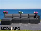 Polyrotting sofa, sittegruppe II, 5 moduler, Modularo, svart