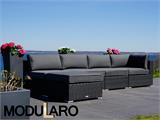 Salonska Sofa II od poli-ratana, 5 modula, Modularo, Crna
