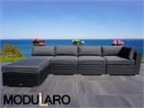 Polyrotting sofa, sittegruppe II, 5 moduler, Modularo, svart