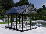 Orangeri/drivhus i glass 8,9m², 3,01x2,99x2,95m m/sokkel og takdekor, Svart