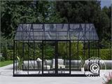 Orangerie/Serre en verre 13,3m², 4,45x2,99x2,95m avec socle et crête ornementale, Noir