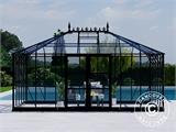 Orangeri/drivhus i glas 19m², 5,14x3,71x3,15m m/sokkel og takdekor, Svart