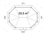 Paviljong i tre m/gulv, 5,71x4,21x3,71m, 20,3m², Naturlig