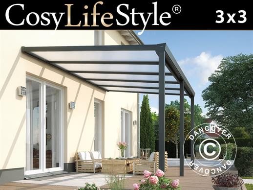 Cubierta para patio Easy con techo de policarbonato, 3x3m, Antracita