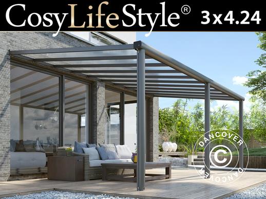 Cubierta para patio Compact con techo de policarbonato, 3x4,24m, Antracita
