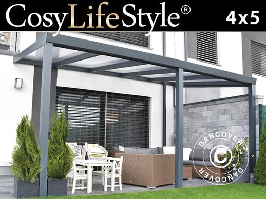 Patio Cover Legend w/Polycarbonate Roof, 4x5 m, Anthracite