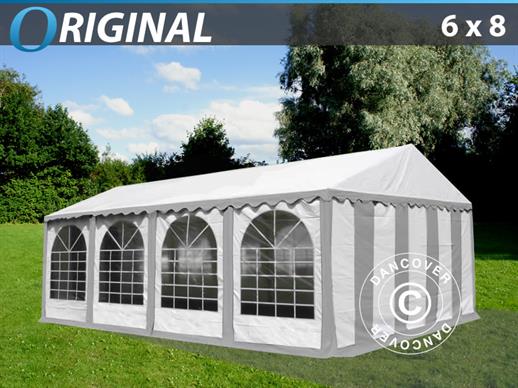 Tente de réception Original 6x8 m PVC, Gris/Blanc, Barre de sol incl.