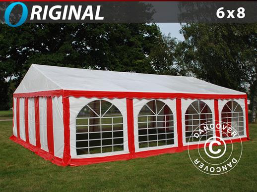 Demo: Tente de réception Original 6x8 m PVC, Rouge/Blanc, incl. barre de sol. RESTE SEULEMENT 1 PC