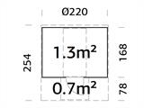 Tønnebadstu, Ø2,2x2,5x2,25m, 1,3+0,7m², Naturlig