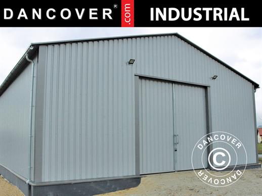 Industrielle Lagerhalle Steel 10x10x4,88m mit Schiebetor, Metall, grau