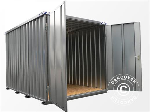 Container, Rigel, 3,1x2,1x2,1m m/ doble sidehengslede dører, sølvfarget