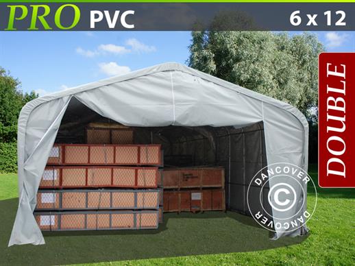 Storage shelter PRO 6x12x3.7 m PVC, Grey